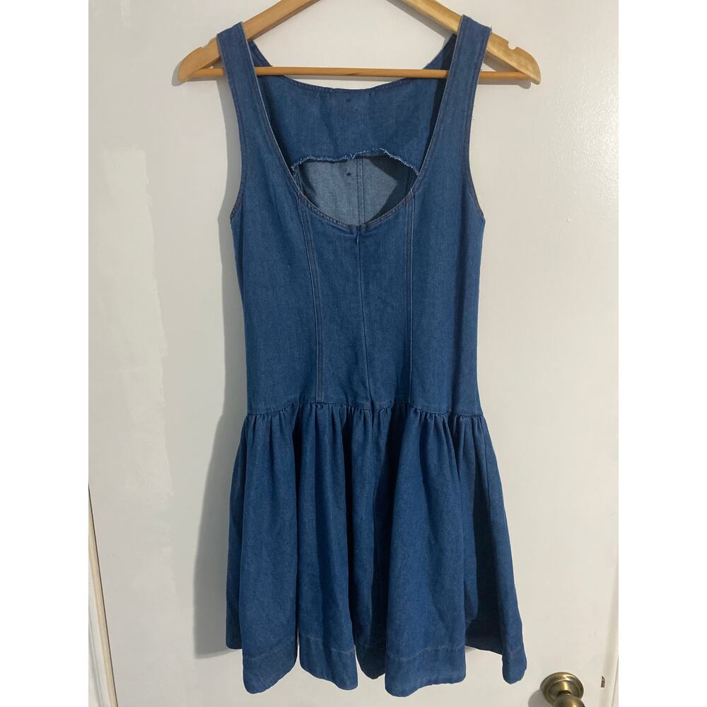 Mable mini dress NEW women’s size S blue denim ruffle 90s retro - Picture 2 of 4